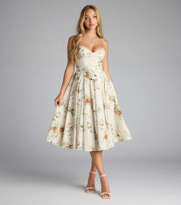 Garden Party Goals Floral Corset A-Line Midi Dress &vert; Windsor
